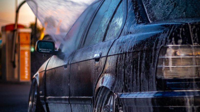 Professional mobile car wash and valet in progress