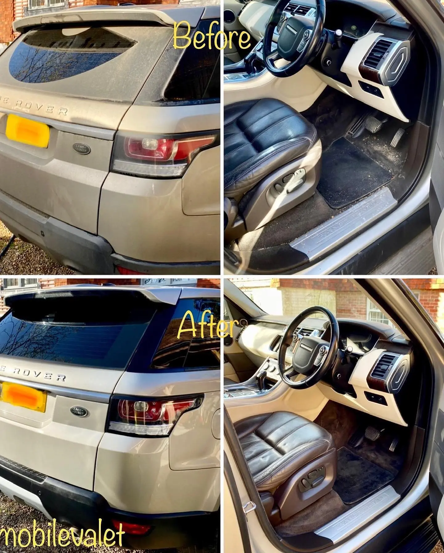 Range Rover Evoque exterior and interior before and after mobile valet